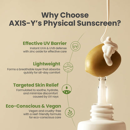 AXIS-Y Complete No-Stress Physical Sunscreen V3 - SPF 50 Mineral Face Sunscreen Moisturizer with 2% Niacinamide, Zinc Oxide for Broad Spectrum Sun Care - Vegan Korean Skin Care -1.69 fl. oz.